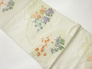 地紙に草花模様織出し袋帯